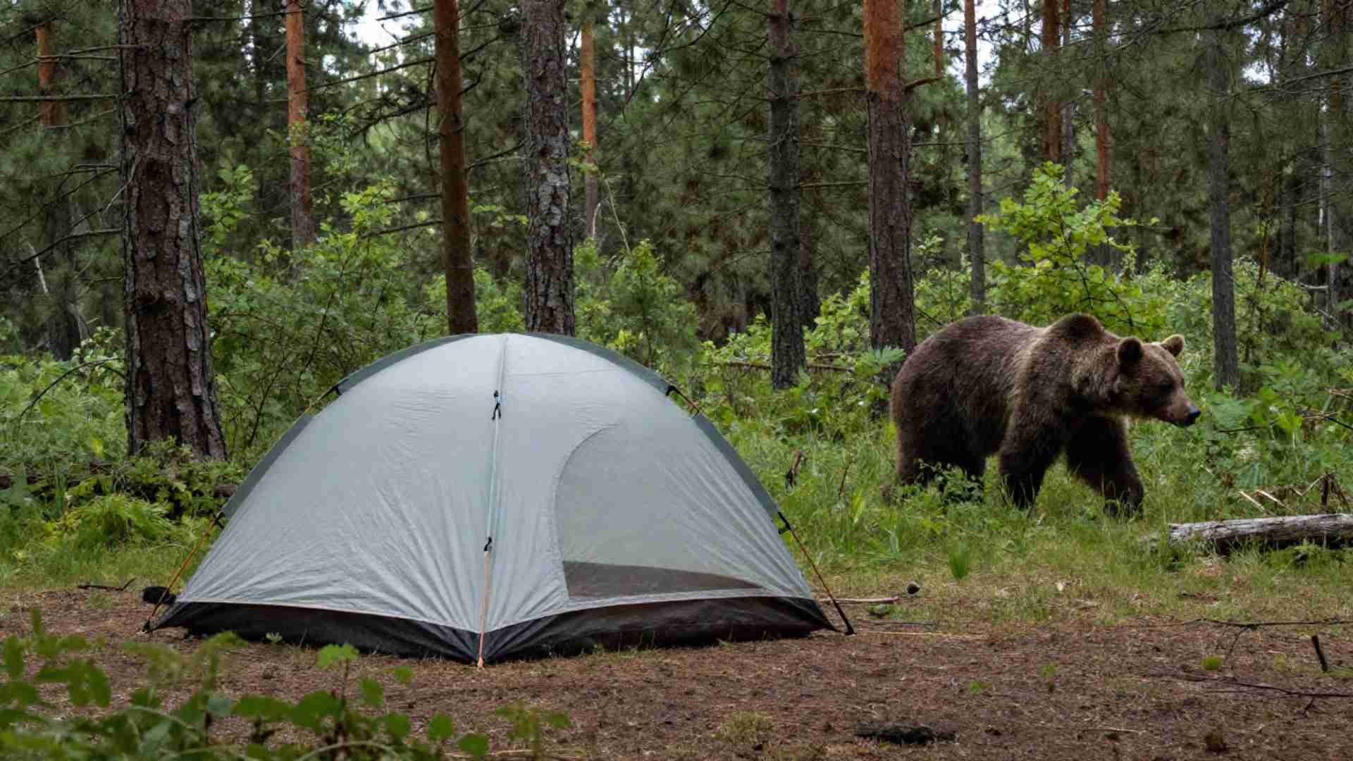 A bear beside a tent