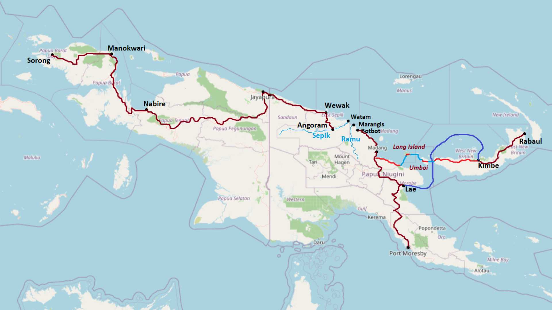 This is what crossing New Guinea looks like on a map