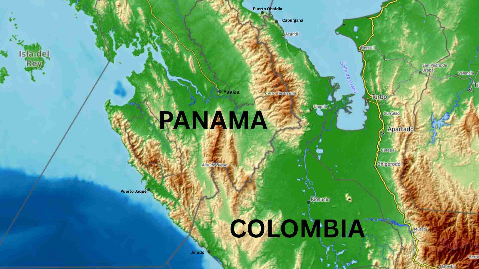A map of the Darien Gap with the main transportation points